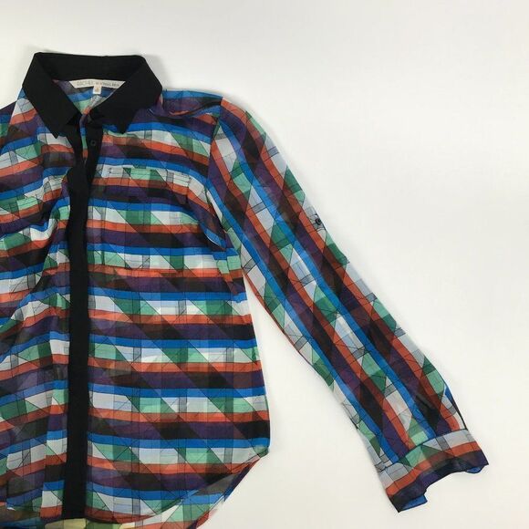 RACHEL Rachel Roy Button Down Blouse Women's Size 2 Roll Tab Geometric Pockets - Picture 2 of 9